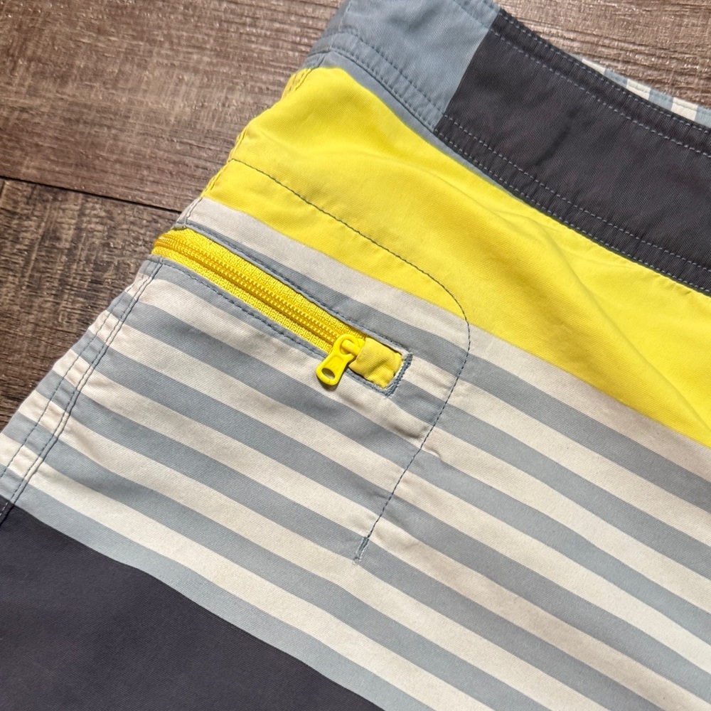 Patagonia Men's Swim Shorts - Yellow, Blue, Gray Stripes - Picture 6 of 10